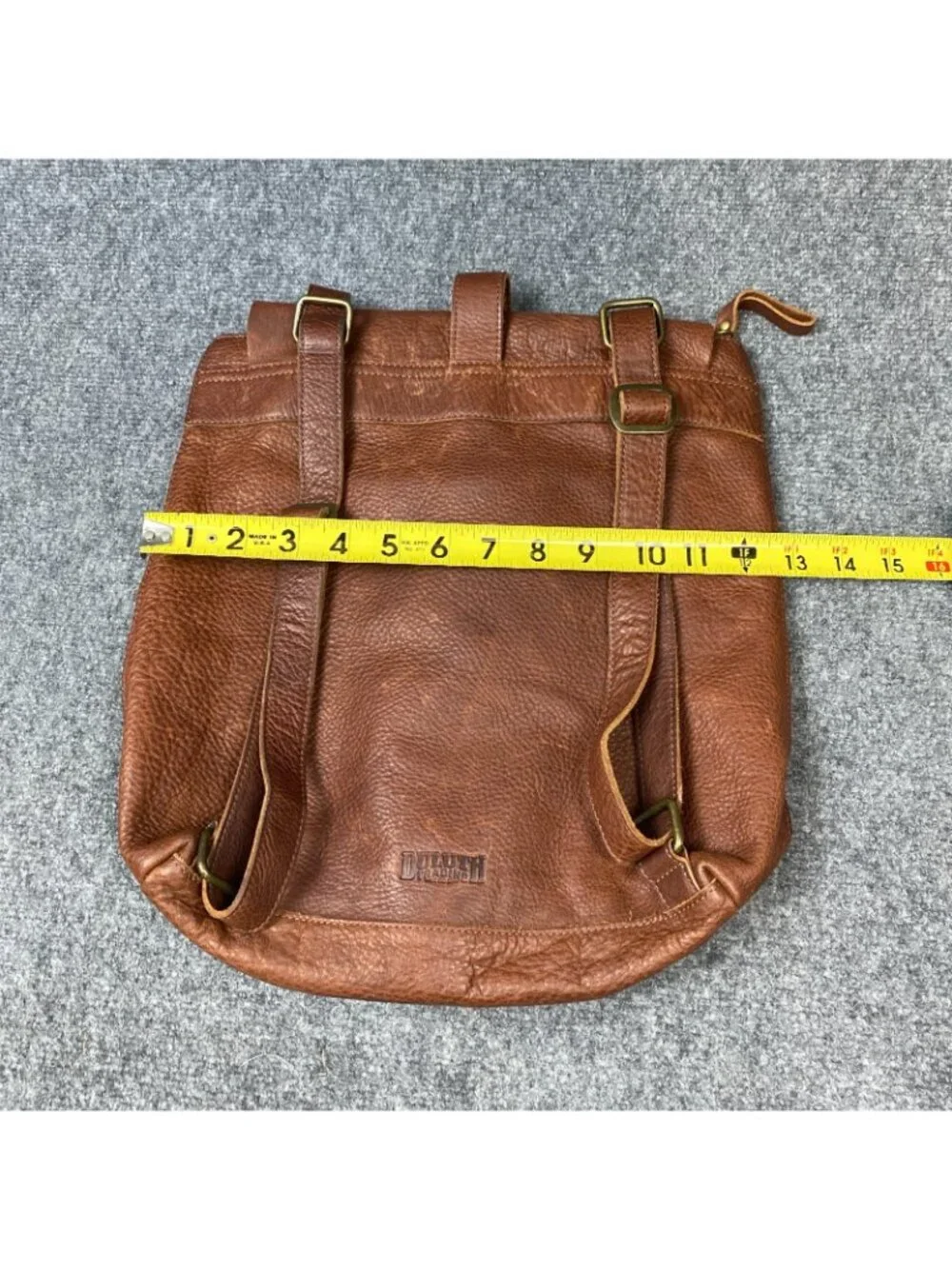 Duluth Trading Co Leather Messenger Backpack Crossbody Brown Pebbled Brass